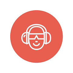 Image showing Head with headphone and sunglasses thin line icon