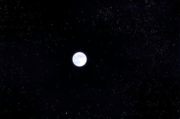 Image showing Full Moon in the sky with stars and water