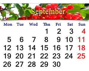 Image showing calendar for September 2016 with snowball tree