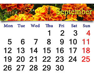 Image showing calendar for September 2016 with tagetes