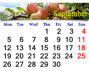 Image showing calendar for September 2016 year with apples