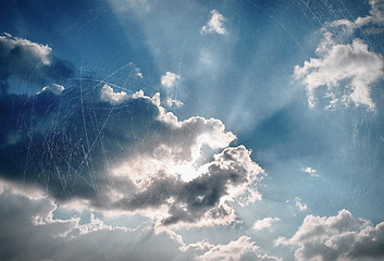 Image showing Vintage sky background with dark border and retro texture.