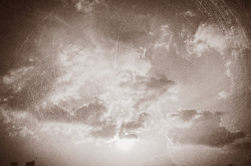 Image showing Vintage sky background with dark border and retro texture.