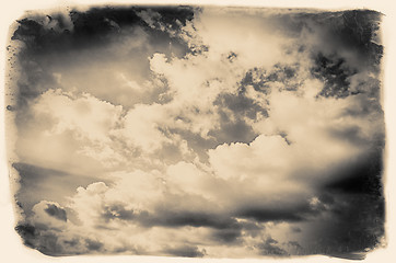 Image showing Vintage sky background with dark border and retro texture.