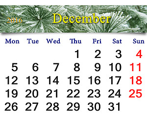 Image showing calendar for December 2016 with picture of spruce