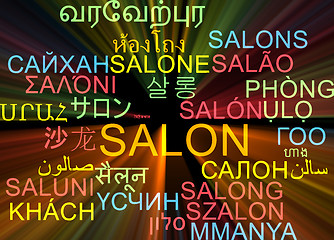 Image showing Salon multilanguage wordcloud background concept glowing