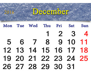 Image showing calendar for December 2016 with layer of snow