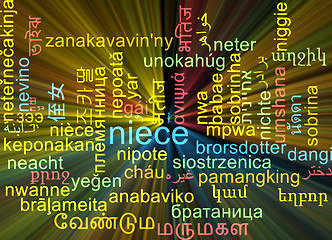 Image showing Niece multilanguage wordcloud background concept glowing