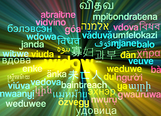 Image showing Widow multilanguage wordcloud background concept glowing