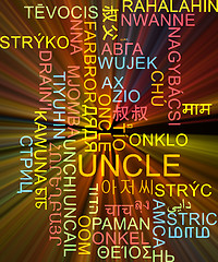 Image showing Uncle multilanguage wordcloud background concept glowing