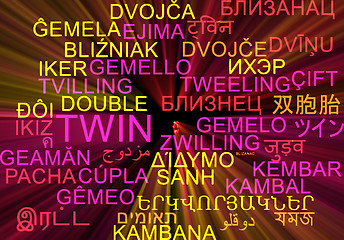 Image showing Twin multilanguage wordcloud background concept glowing