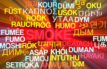 Image showing Smoke multilanguage wordcloud background concept glowing