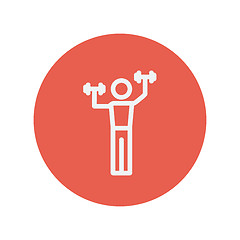 Image showing Boy in weight training thin line icon