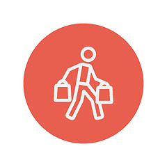 Image showing Man carrying shopping bags thin line icon