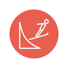 Image showing Skier jump in the air thin line icon