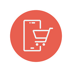 Image showing Shopping cart signboard thin line icon