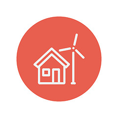 Image showing House with windmill thin line icon