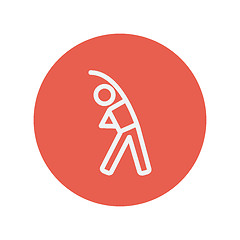 Image showing Man do stretching thin line icon