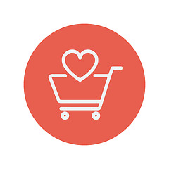 Image showing Shopping cart with heart thin line icon