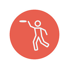 Image showing Man catching a flying disc thin line icon