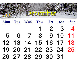 Image showing calendar for December 2016 with picture of winter forest