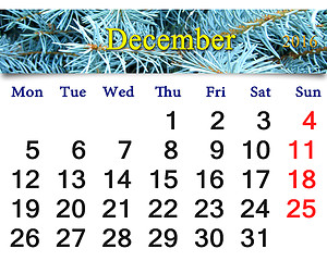 Image showing calendar for December 2016 with picture of spruce