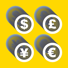 Image showing Vector dollar, euro, yen and pound icons. Signs set. 