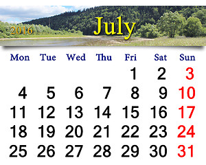 Image showing calendar for July 2016 with mountain river