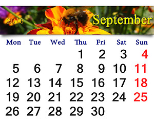 Image showing calendar for September 2016 with tagetes