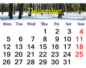Image showing calendar for December 2016 with winter forest