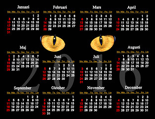 Image showing calendar for 2016 in Swedish with cat's eyes