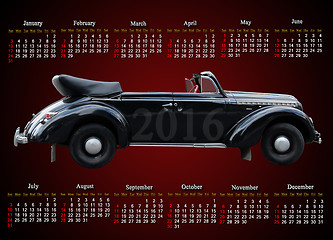 Image showing calendar for 2016 with retro car on the on claret