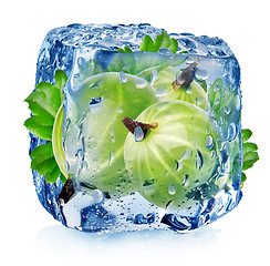 Image showing Gooseberry in ice cube