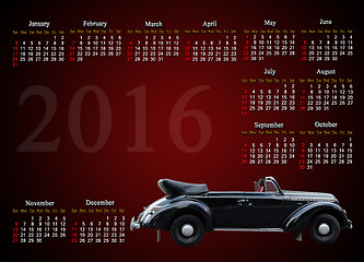 Image showing calendar for 2016 with retro car on the on claret