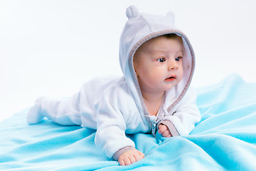 Image showing baby on blue blanket