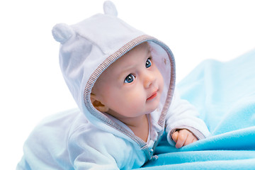 Image showing baby on blue blanket