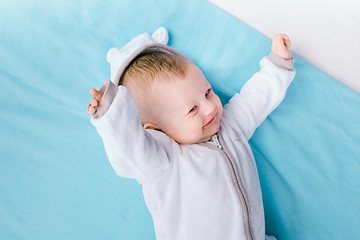 Image showing baby on blue blanket
