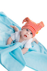 Image showing baby on blue blanket