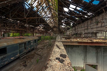 Image showing Cargo trains in old train depot