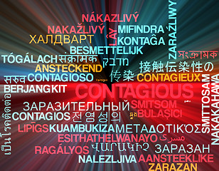 Image showing Contagious multilanguage wordcloud background concept glowing