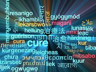 Image showing Cure multilanguage wordcloud background concept glowing