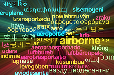 Image showing Airborne multilanguage wordcloud background concept glowing