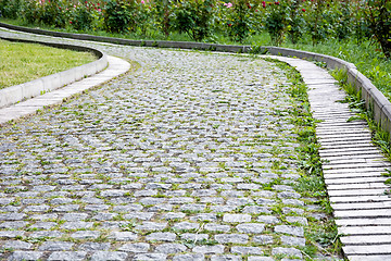 Image showing Park walkway of paving stones.