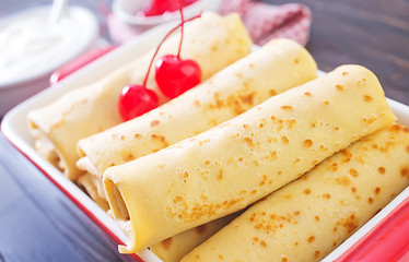 Image showing pancakes with cherry