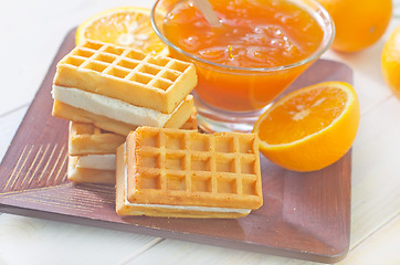 Image showing waffle and orange jam