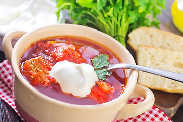 Image showing Traditional Russian-Ukrainian borscht soup