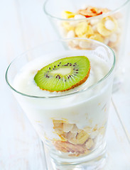 Image showing fresh yogurt and muesli in a glass