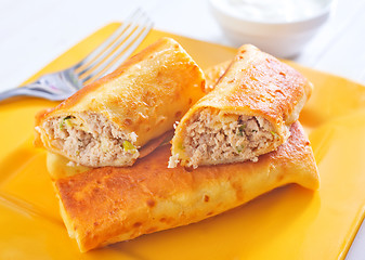 Image showing pancakes with meat