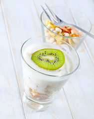 Image showing fresh yogurt and muesli in a glass