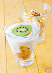 Image showing fresh yogurt and muesli in a glass